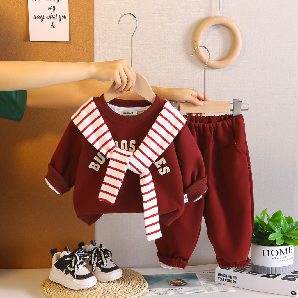 Boys Red Sweatshirt with attached tie-up and Trackpants Set 2 pc. Sets Red 1-2 Y