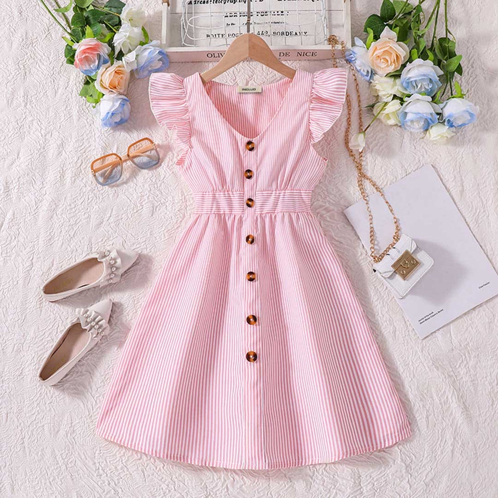 Girls Short Sleeve Fit & Flare Dress Casual Dresses Pink 7-8 Y 