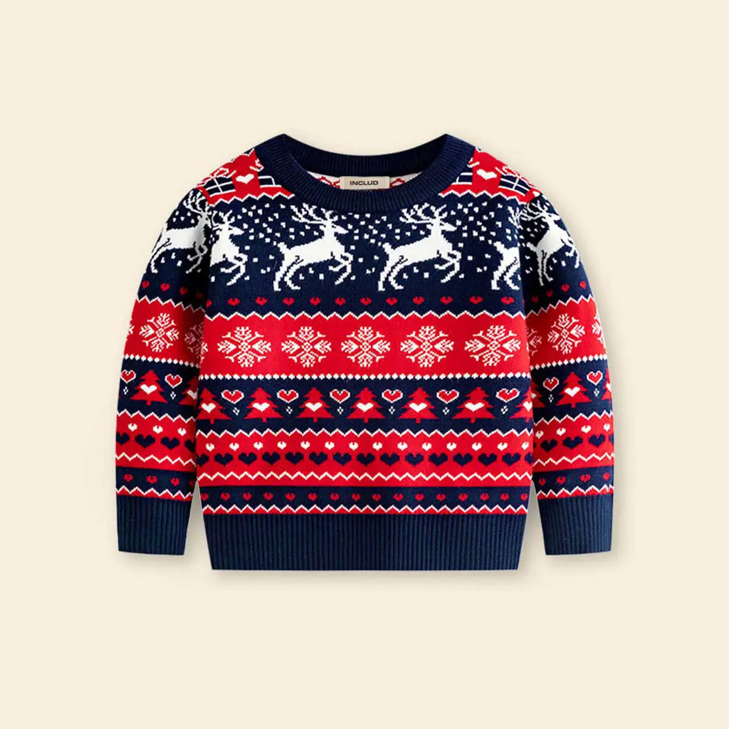 Boys Navy Blue Sweater With Self-Design Christmas Themed Patterns Sweaters & Cardigans Navy Blue 2-3 Y
