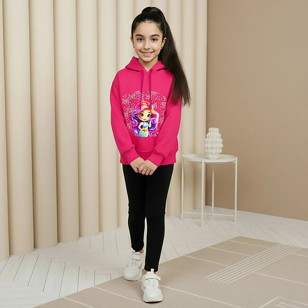 Girls Fuchsia Graphics Hooded Sweatshirt Sweatshirts & Hoodies Fuchsia 1-2 Y