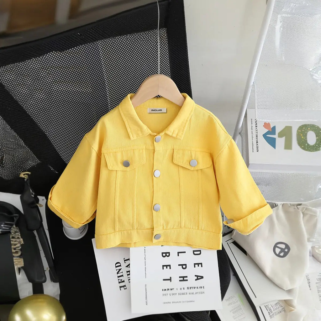Girls Yellow Solid Long Sleeves Jacket Coats & Jackets Yellow 1-2 Y