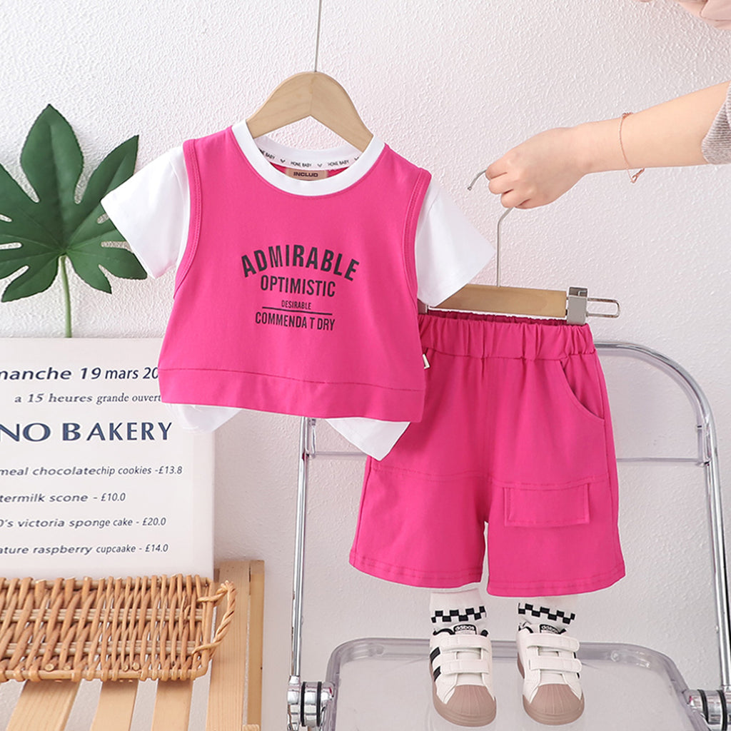 Boys Pink Typographic Printed T-Shirt With Shorts Set 2 pc. Sets Pink 1-2 Y
