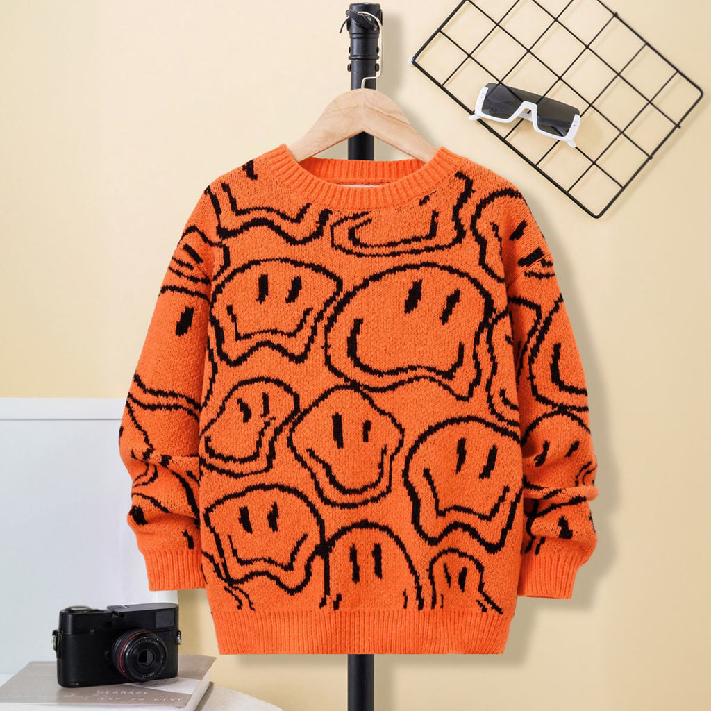 Girls Orange Abstract Printed Regular Winter Sweater Sweaters & Cardigans Orange 7-8 Y