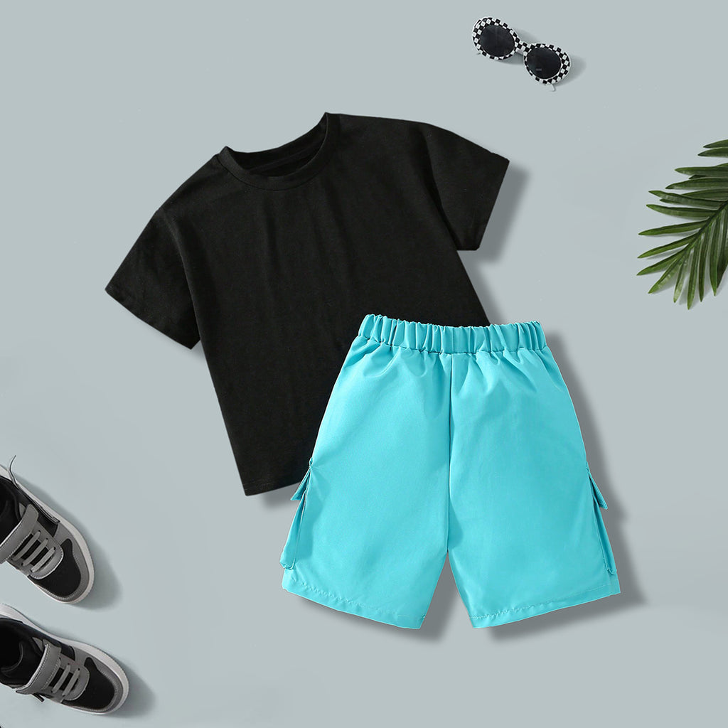 Boys Black Typographic Printed T-Shirt With Cargo Shorts Set 2 pc. Sets Black 3-4 Y