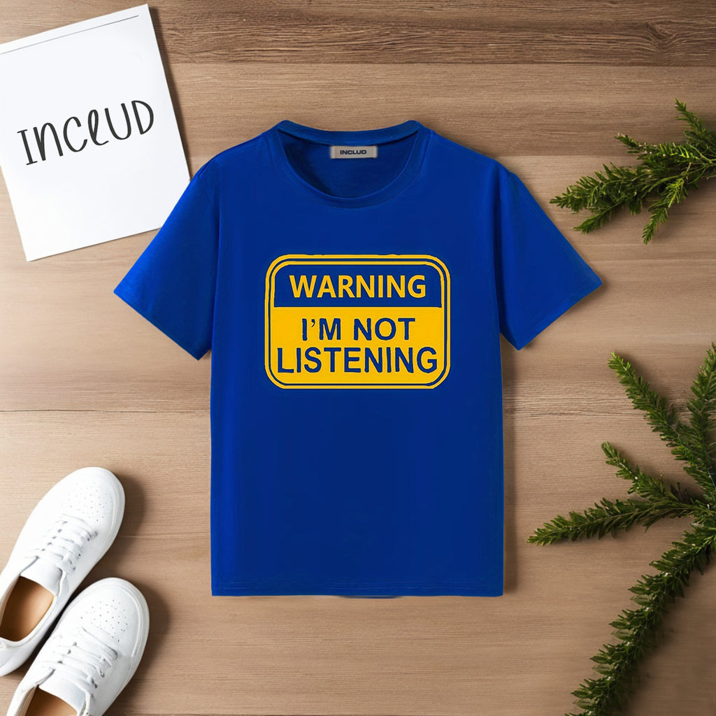 Boys Blue Warning Printed Short Sleeves T-Shirt Tshirts Blue 5-6 Y