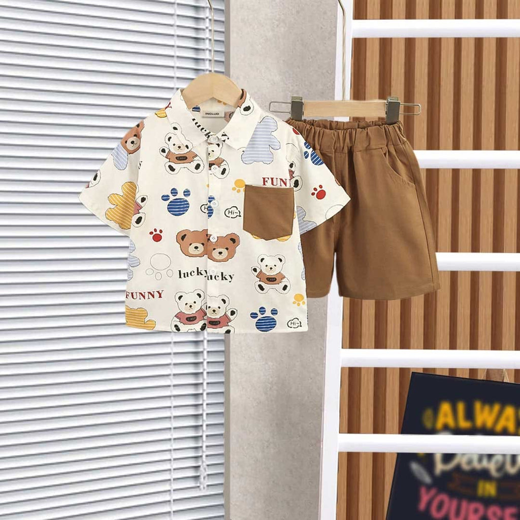Boys Cartoon Graphic Shirt With Shorts Set 2 pc. Sets Brown 1-2 Y 
