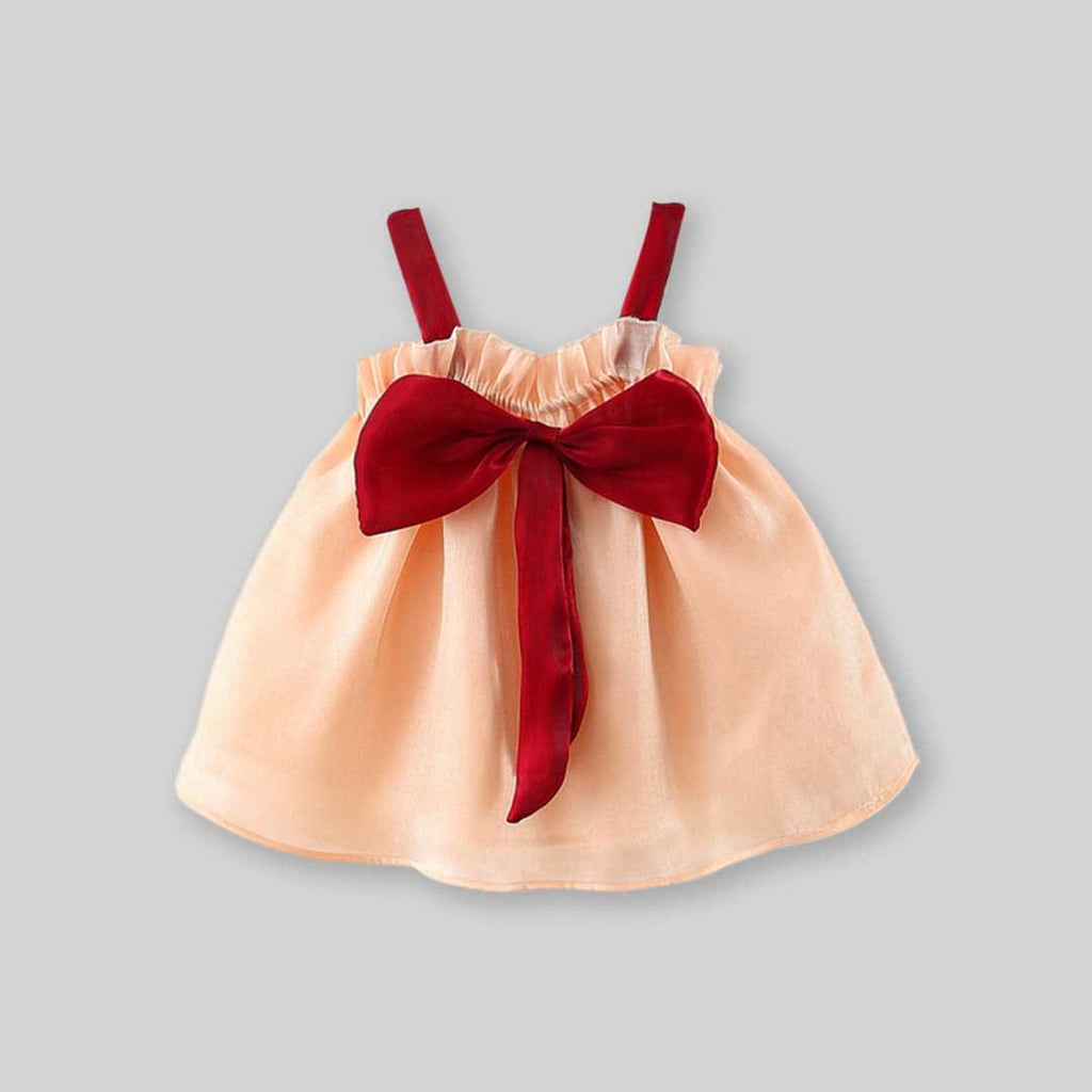 Girls Sleeveless Mess Dress With Bow Casual Dresses Peach 1-2 Y 