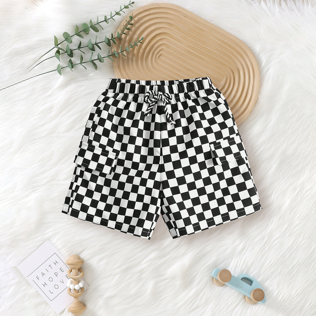 Boys Black Check Printed Elasticated Shorts Set Shorts Black 3-4 Y