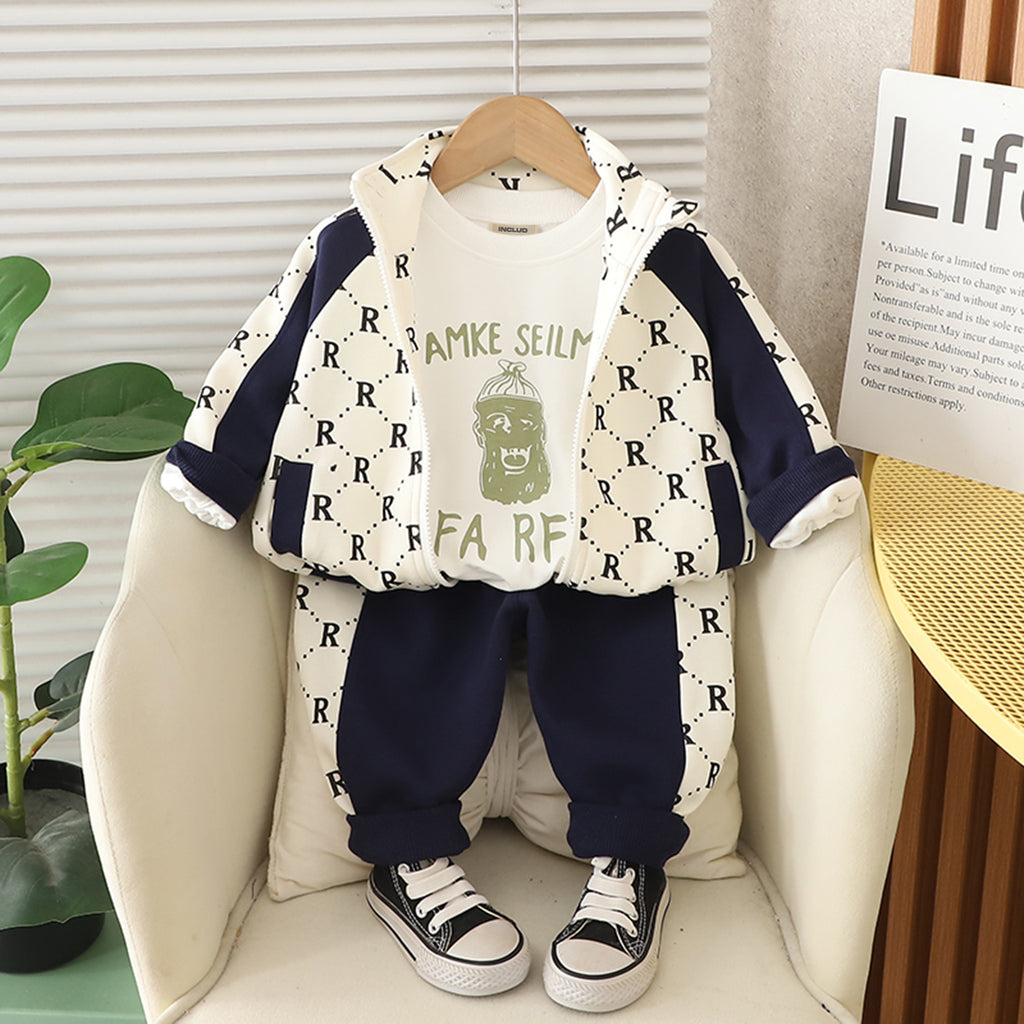 Boys Navy Blue Letter Printed Winter Sweatshirt With T-Shirt And Pants Set 3 pc. Sets Navy Blue 1-2 Y