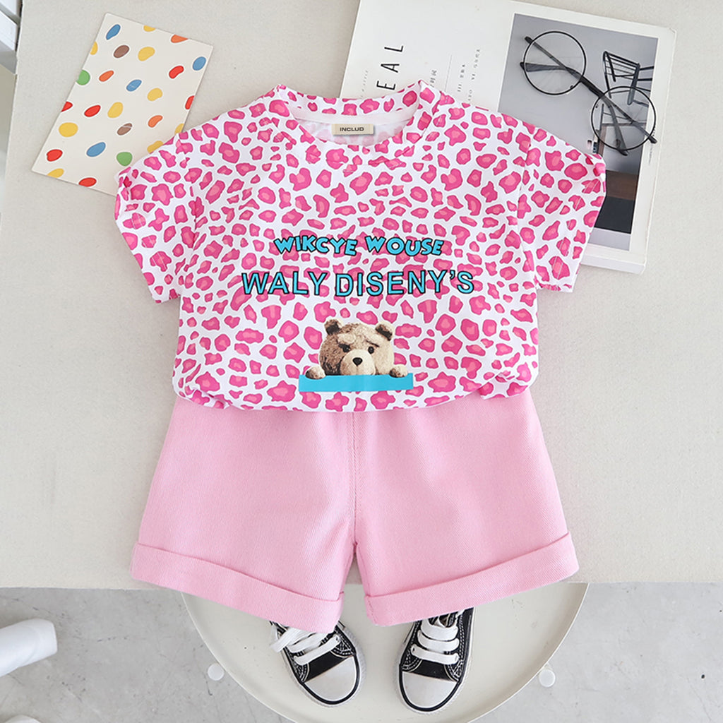 Boys Pink Animal Printed Short Sleeves T-Shirt With Shorts Set 2 pc. Sets Pink 1-2 Y
