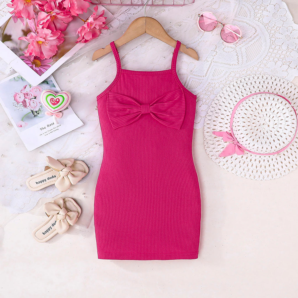 Girls Fuchsia Sleeveless Bodycon Dress Casual Dresses Fuchsia 2-3 Y