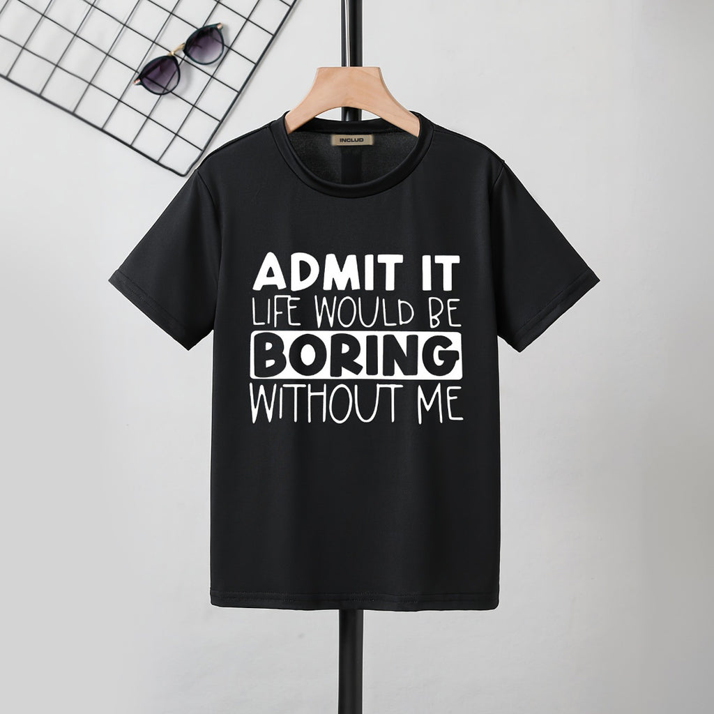 Boys Black Typographic Printed Short Sleeves Round Neck T-Shirt Tshirts