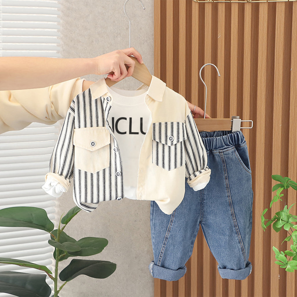 Boys Black Jacket with T-shirt & Denims Set Sets Black 1-2 Y