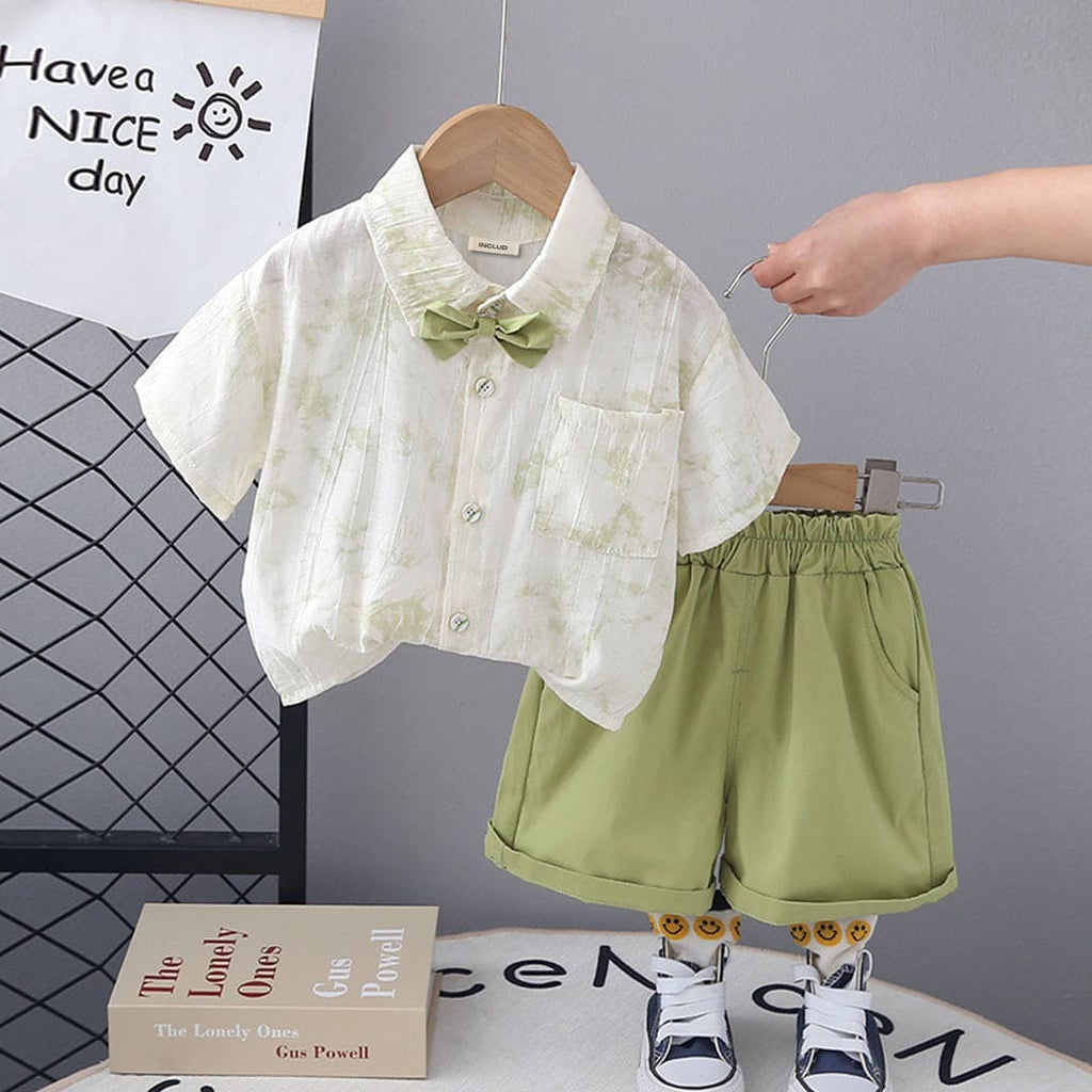 Boys Short Sleeve Printed Shirt With Shorts 2 pc. Sets Light Green 1-2 Y 