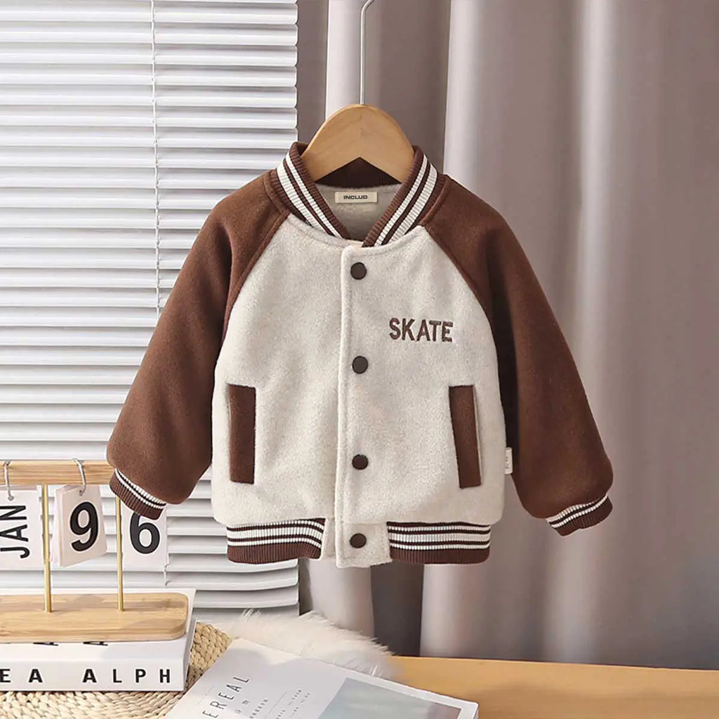 Boys Brown Embroidered Varsity Jacket Coats & Jackets Brown 1-2 Y