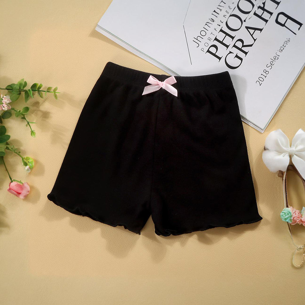 Girls Elasticated Shorts With Bow Shorts Black 1-2 Y 