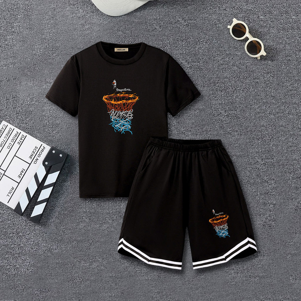 Boys Black Basket Graphic T-Shirt With Shorts Set 2 pc. Sets Black 7-8 Y