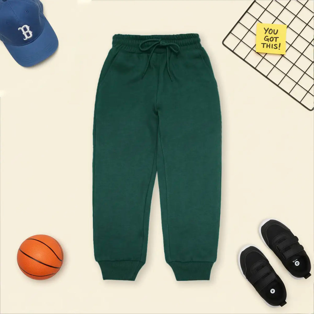 Boys Green Solid Cross Pocket Elasticated Joggers Trackpants & Joggers Green 1-2 Y