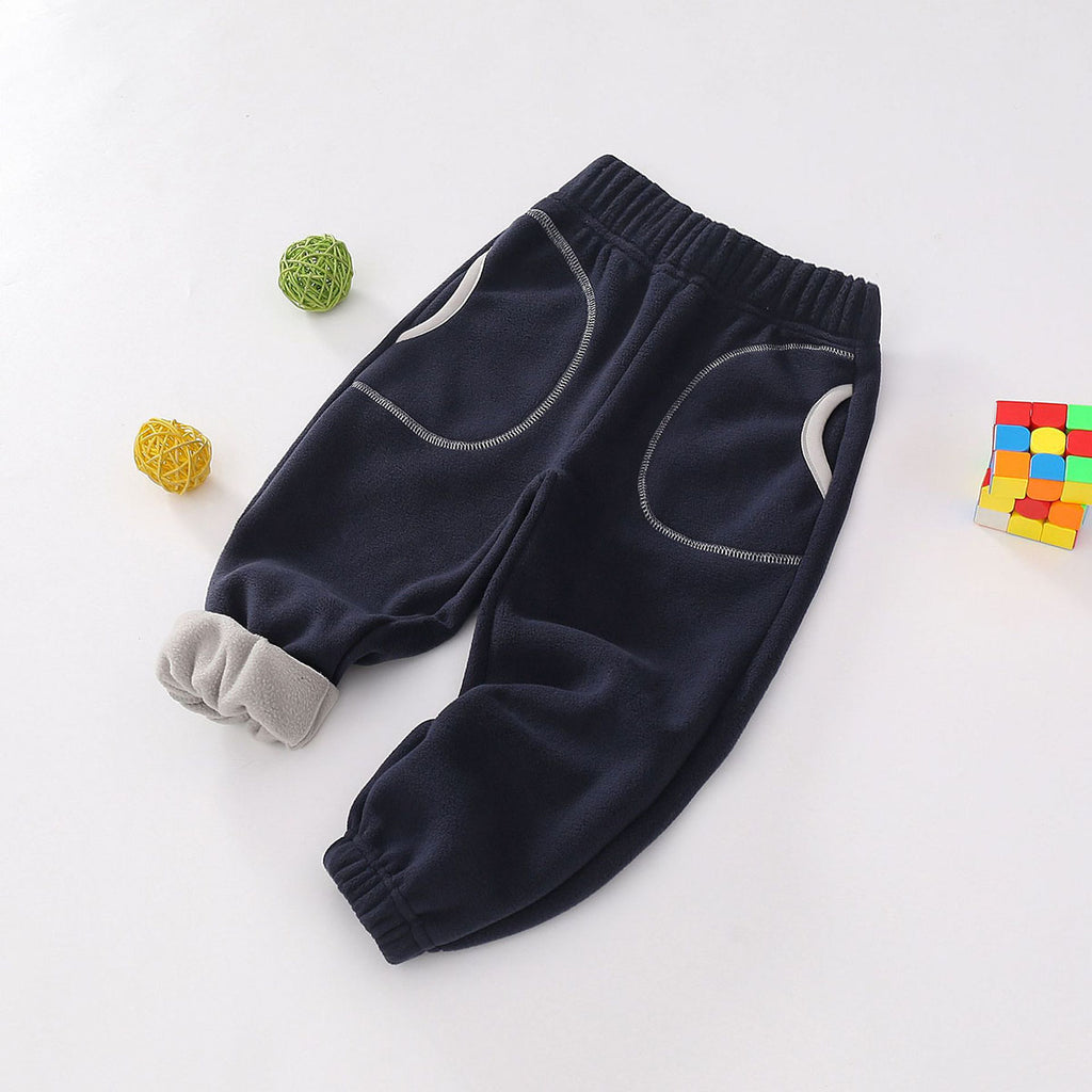Boys Dark Blue Solid Polar Fleece Winter Jogger Trackpants & Joggers Dark Blue 2-3 Y
