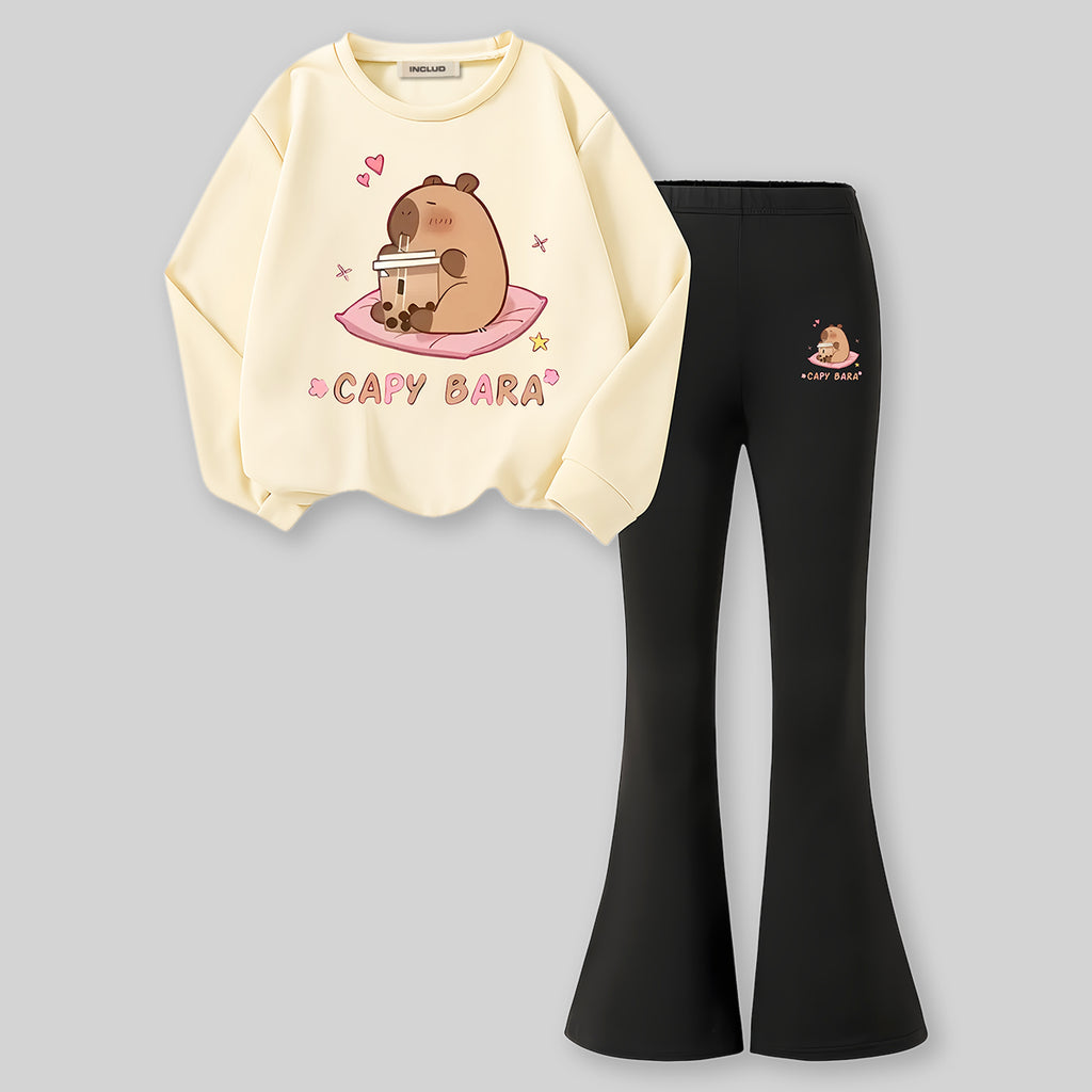 Girls Apricot Graphics Long Sleeve Sweatshirt With Pants Sets 2 pc. Sets Apricot 7-8 Y