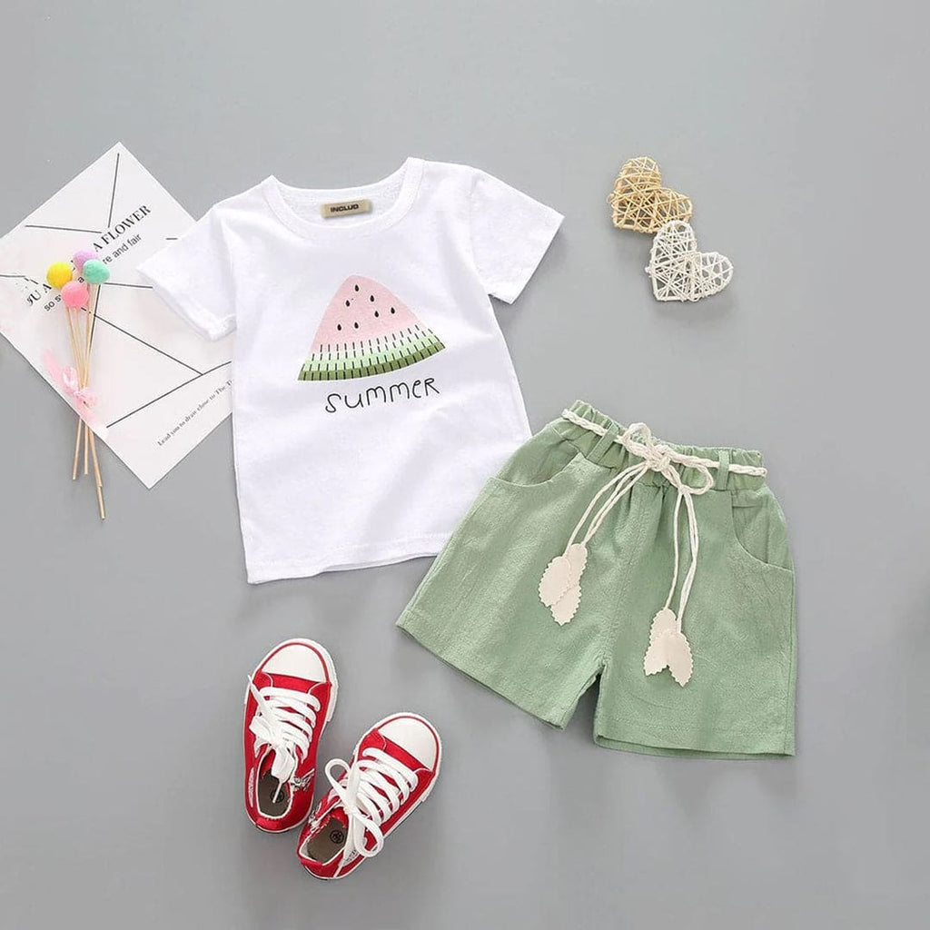 Girls T-shirt with Shorts Set Sets Green 1-2 Y 
