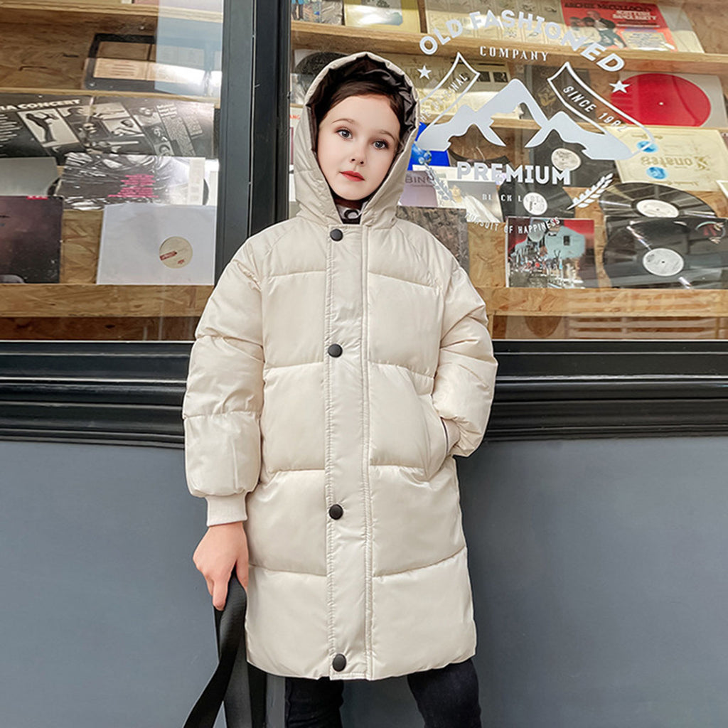 Girls Apricot Solid Puffer Hooded Down Jacket Coats & Jackets Apricot 2-3 Y