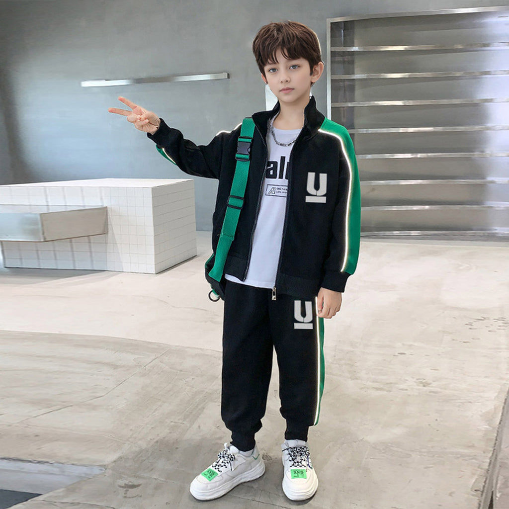 Boys Black Color-blocked Long Sleeve Sweatshirt With Pants Sets 2 pc. Sets Black 5-6 Y