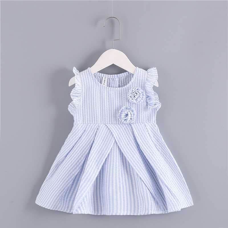 Girls Dress with Flower Applique Casual Dresses Light Blue 1-2 Y