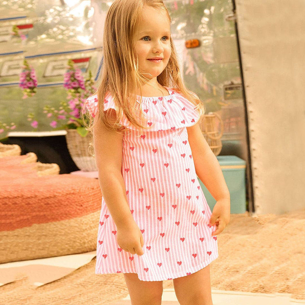 Girls Heart Print wide Neck A-Line Dress Casual Dresses Pink 1-2 Y 