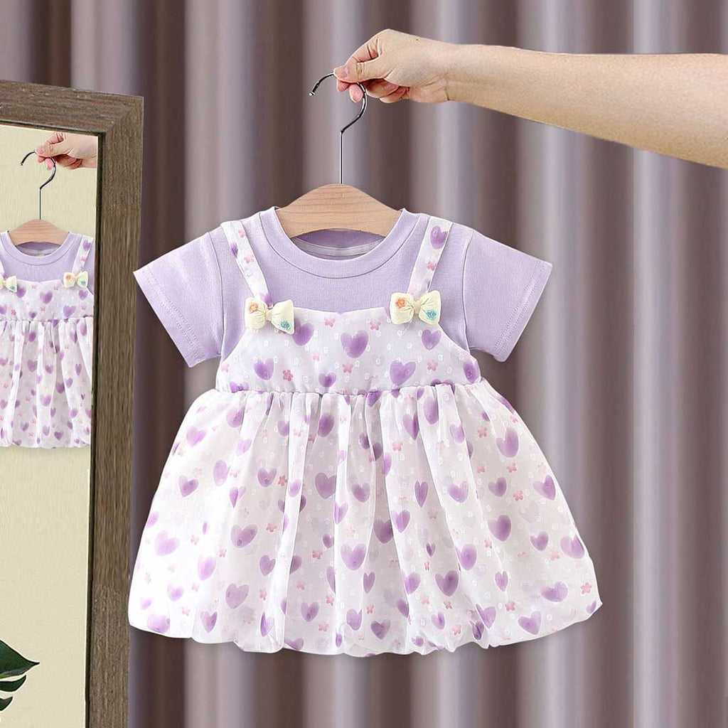 Girls Heart Print Swiss Dot Casual Dress Casual Dresses Purple 1-2 Y 