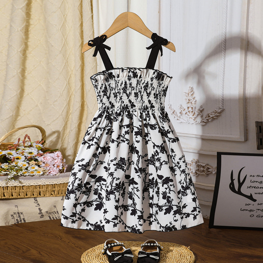 Girls Off White Floral Printed Sleeveless Smocked Dress Casual Dresses Off White 2-3 Y