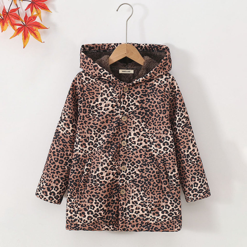 Girls Brown Leopard Printed Hooded Jacket Coats & Jackets Brown 2-3 Y