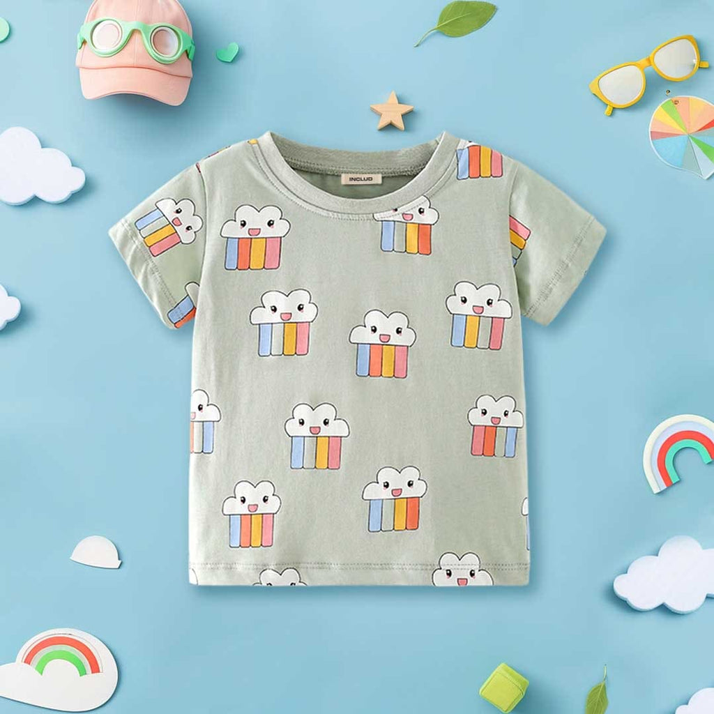 Girls Graphic Print Short Sleeves T-shirt Tshirts Green 1-2 Y 