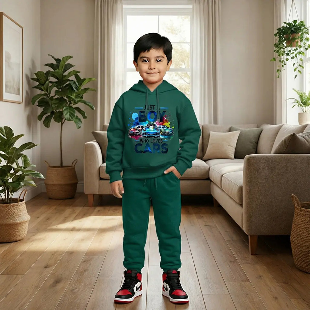 Boys Green Graphics Hoodies Sweatshirt With Joggers Sets 2 pc. Sets Green 1-2 Y