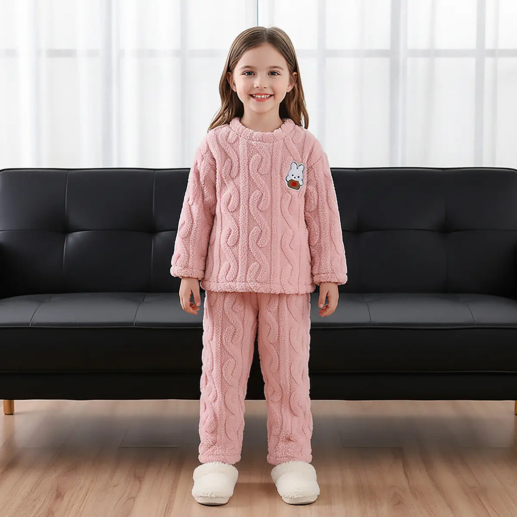 Girls Pink Self-Design Fleece Top With Jogger Co-ord Sets Sets Pink 2-3 Y