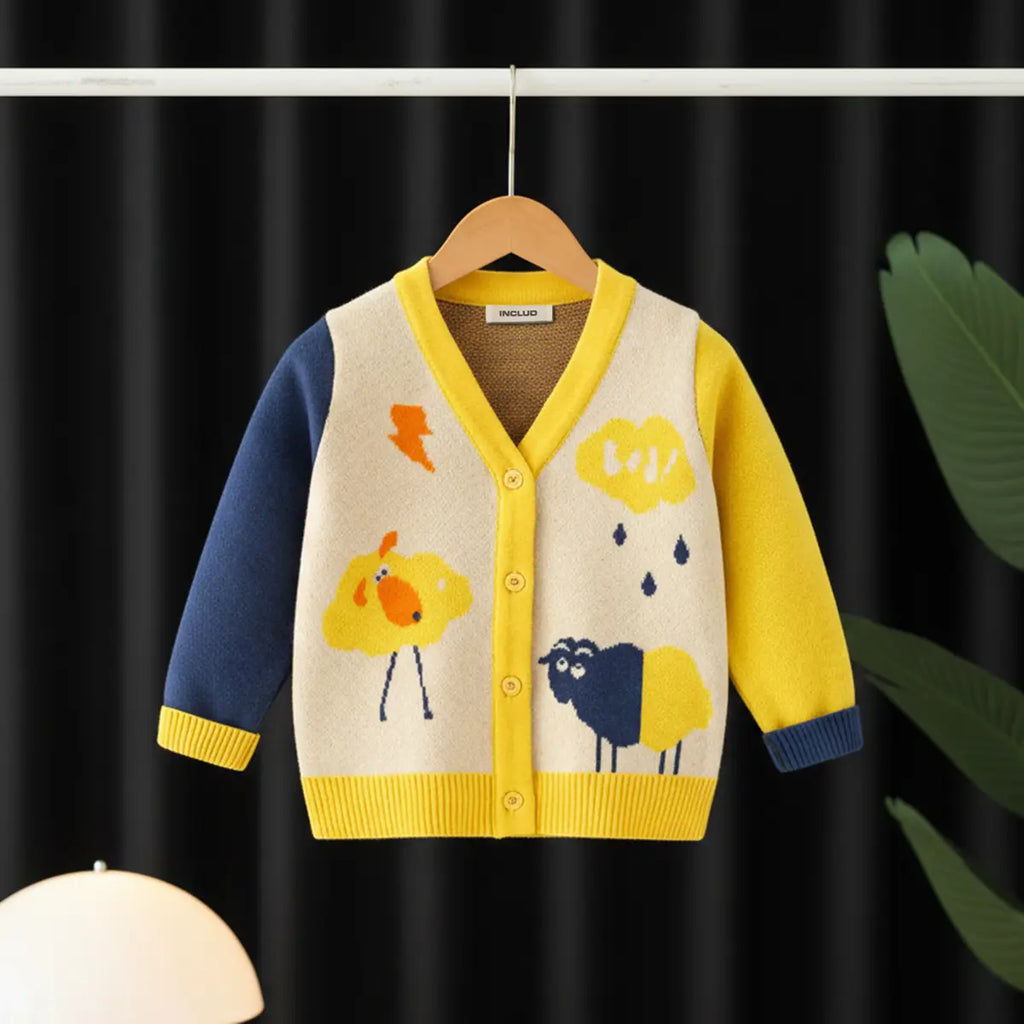 Boys Multicolor Self-Design Sheep Pattern Knitted Cardigan Sweaters & Cardigans Multicolor 1-2 Y