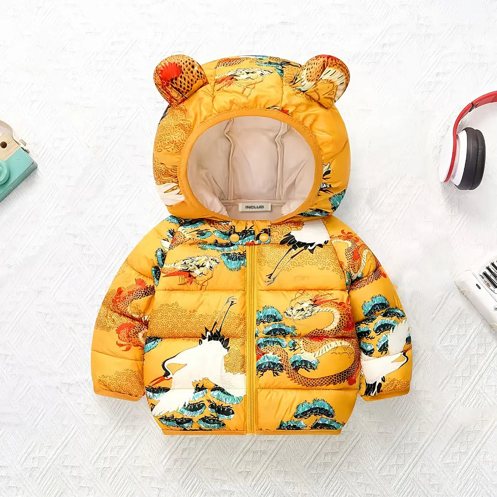 Boys Yellow Dragon Printed Hooded Zip-up Jacket Coats & Jackets Yellow 1-2 Y