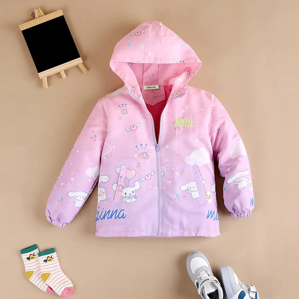 Girls Purple Cinnamoroll Cartoon Printed Hooded Zipper Jacket Coats & Jackets Purple 3-4 Y