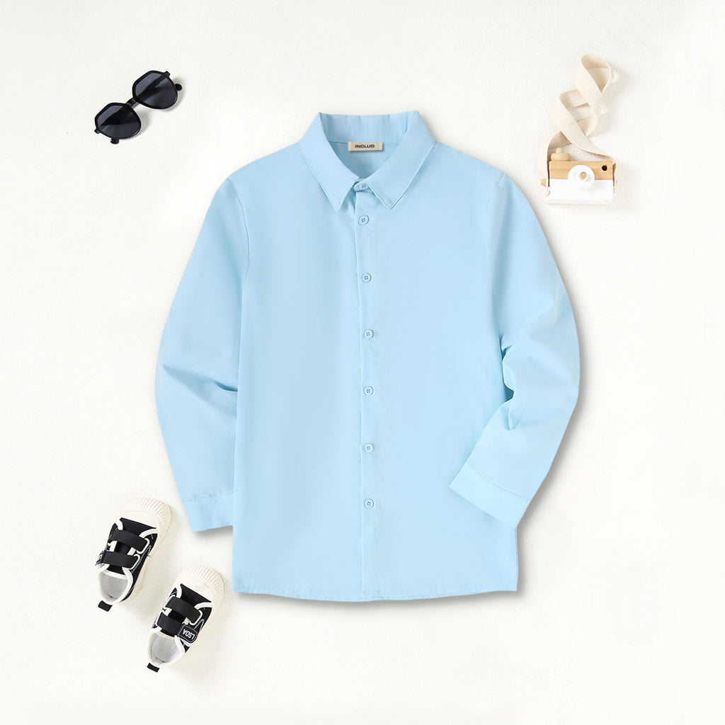 Girls Sky Blue Solid Long Sleeves Shirt Shirts Sky Blue 5-6 Y
