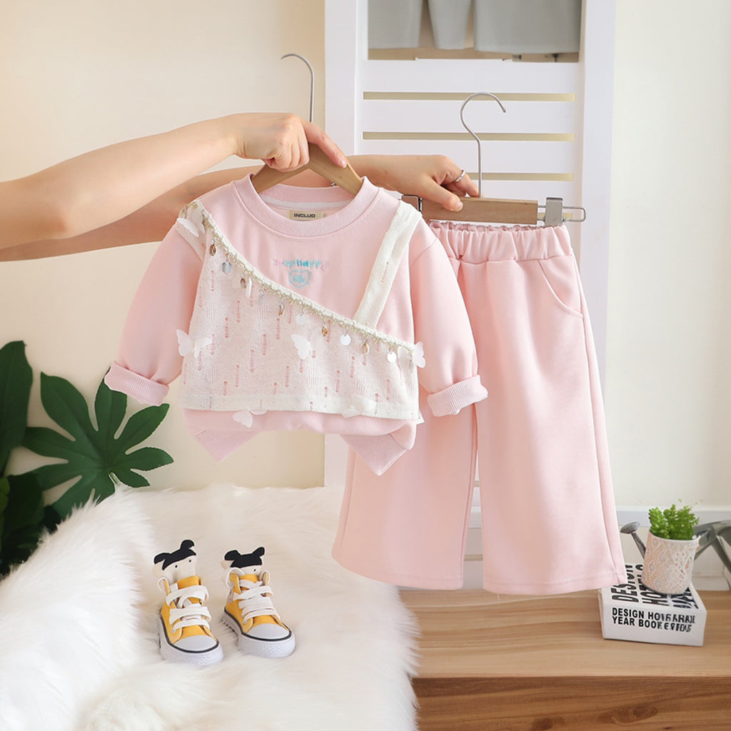 Girls Light Pink Embroidered Sweatshirt With Pants Set 2 pc. Sets Light Pink 1-2 Y