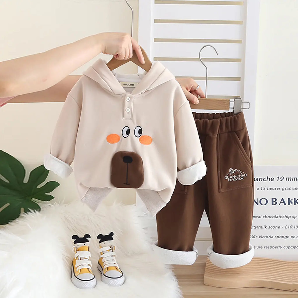 Girls Brown Embroidered Regular Sweatshirt With Pants Sets 2 pc. Sets Brown 1-2 Y