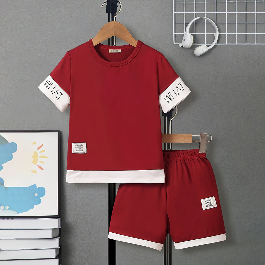 Boys Red Short Sleeve Round Neck T-Shirt With Elasticated Shorts Set Sets Red 3-4 Y