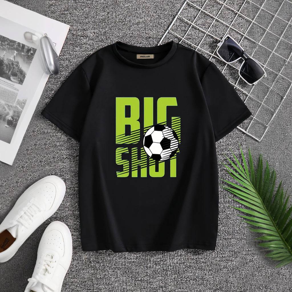 Boys Black Big Shot Football Graphic Short Sleeve T-Shirt Tshirts Black 5-6 Y