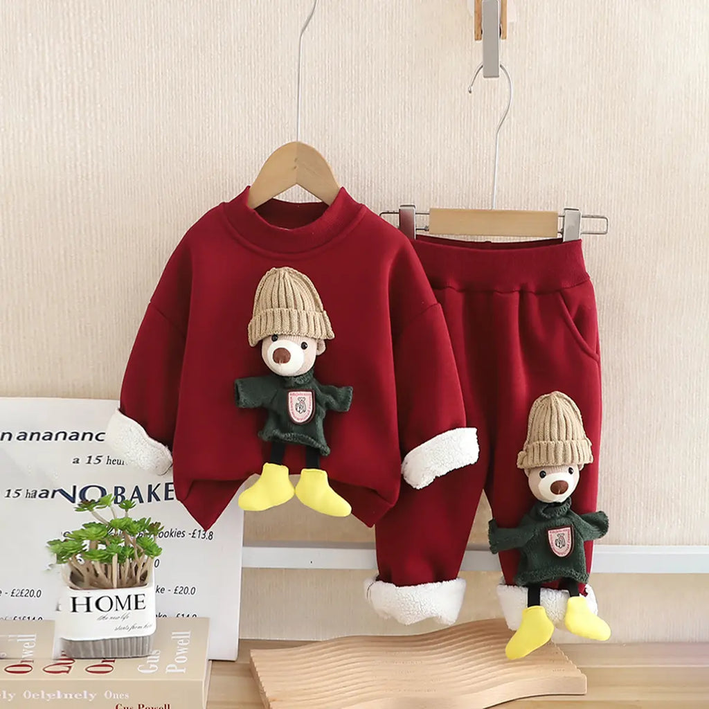 Girls Red 3D Bear Applique Sweatshirt With Jogger Co-ord Sets Sets Red 1-2 Y