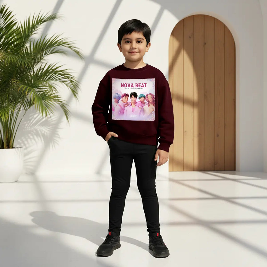 Boys Maroon Nova-Beat Graphics Crew Neck Sweatshirt Sweatshirts & Hoodies Maroon 1-2 Y
