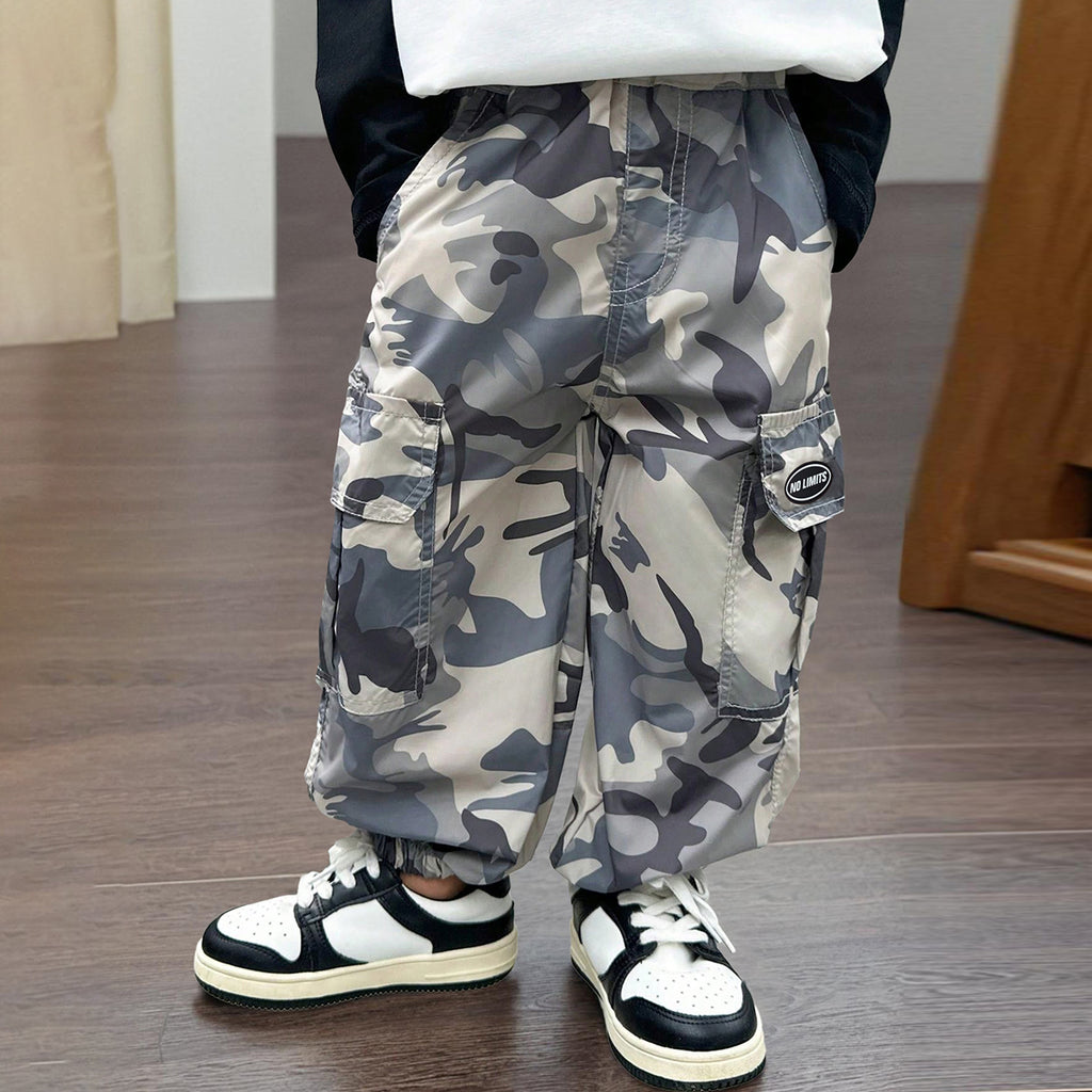 Boys Grey Camouflage Printed Cargos Cargo Pants Grey 3-4 Y