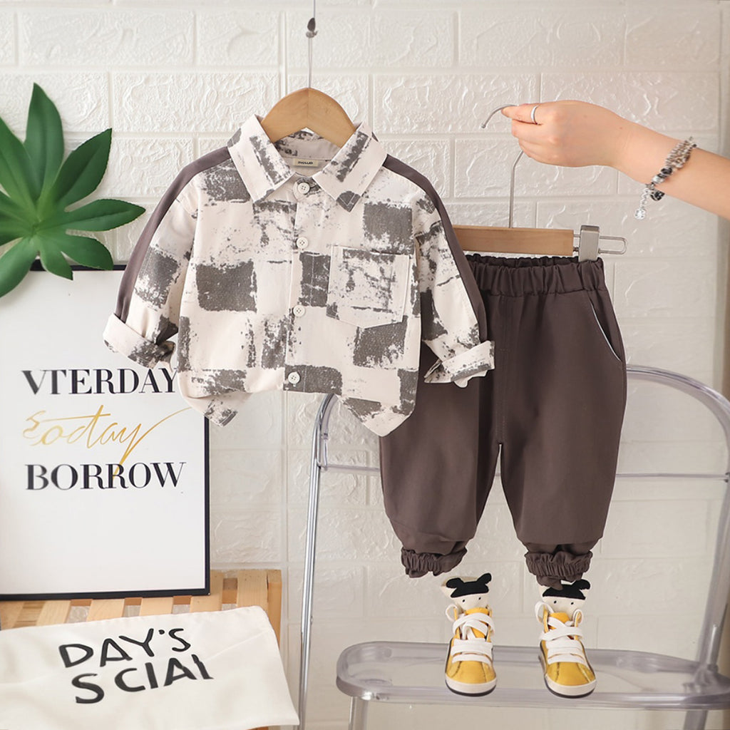 Boys Grey Abstract Printed Shirt With Pants Set 2 pc. Sets Grey 1-2 Y