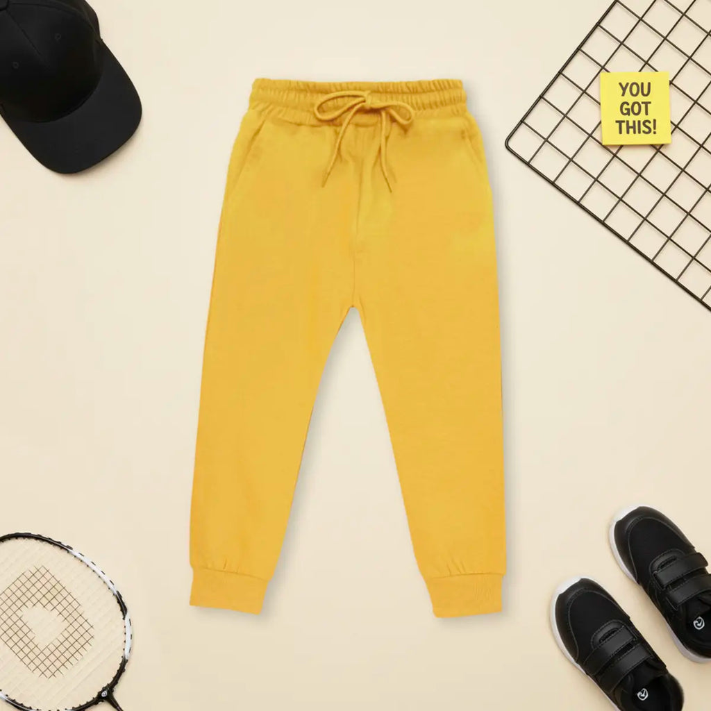 Boys Yellow Solid Cross Pocket Elasticated Joggers Trackpants & Joggers Yellow 1-2 Y