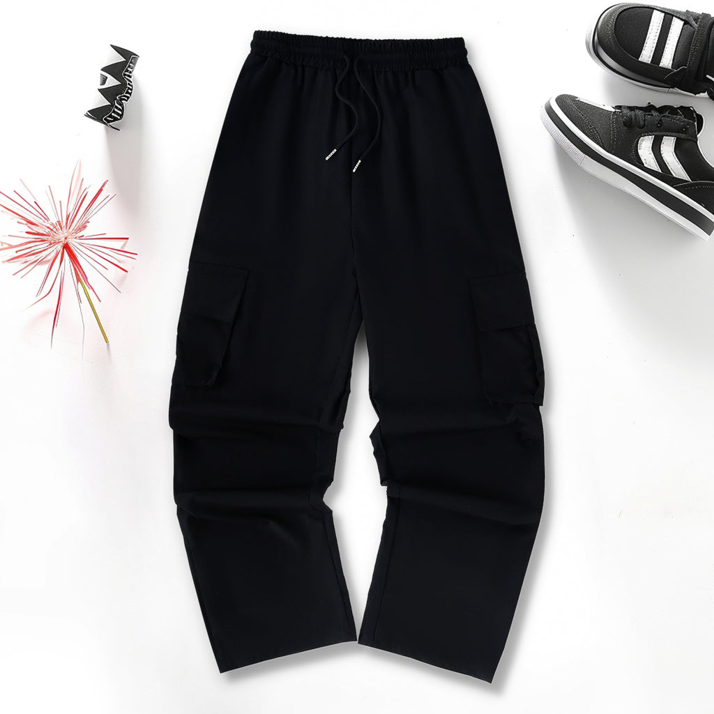 Girls Black Solid Straight Fit Cargo Trousers Cargo Pants Black 12-13 Y