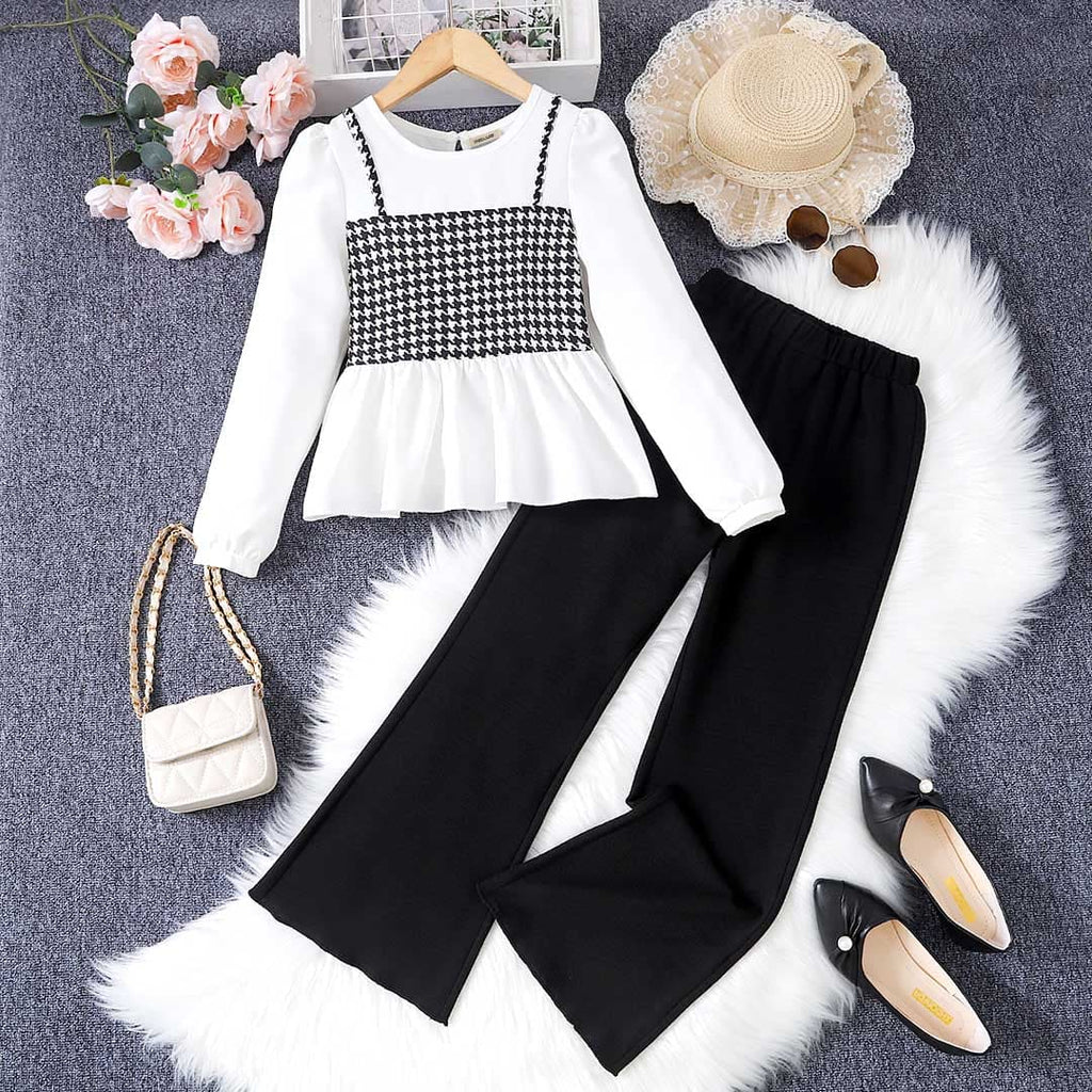 Girls Long Sleeve Top With Flared Trousers Sets 2 pc. Sets White 8-9 Y 